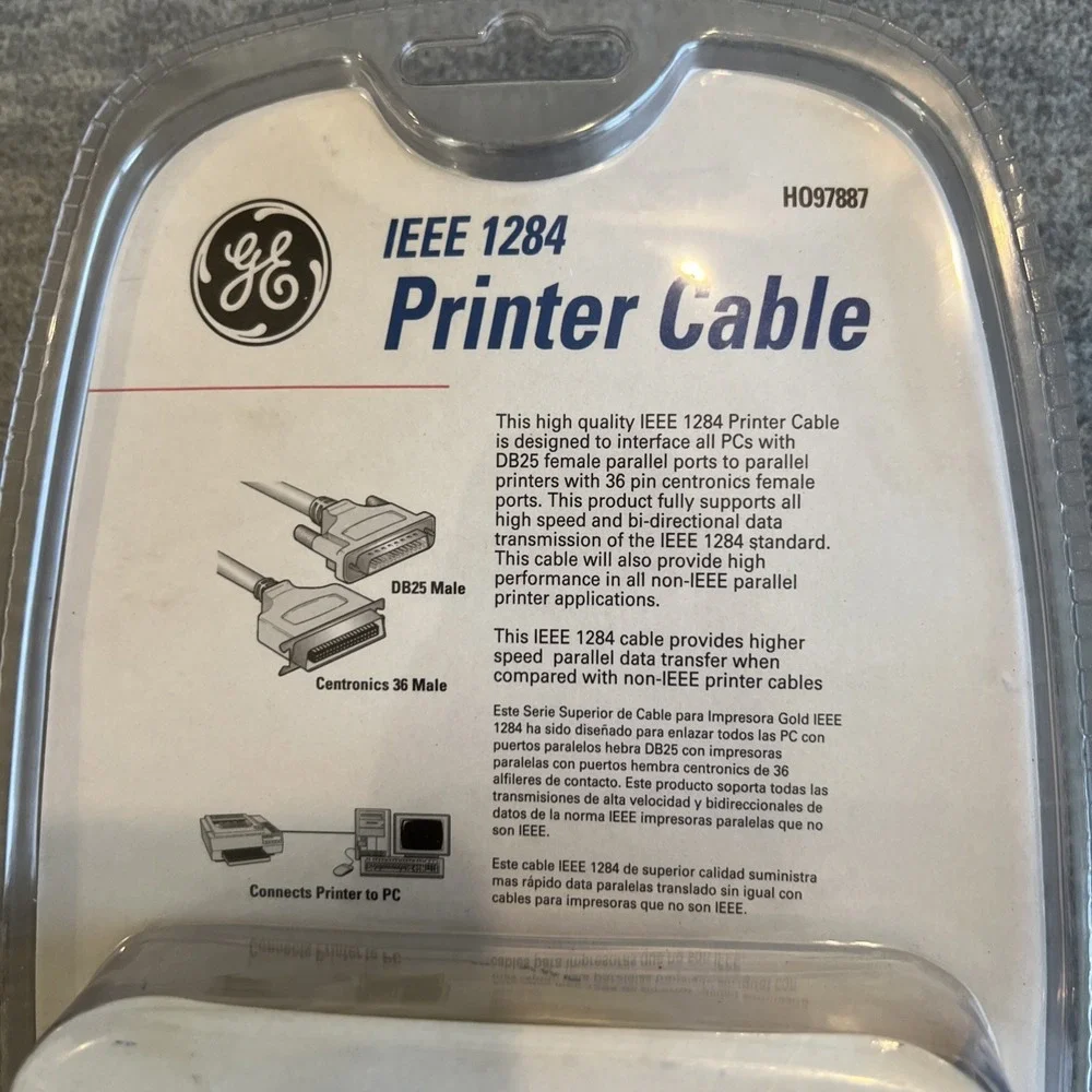 GE Printer‎ Cable 6FT. IEEE 1284 DB25 CEN36M Parallel HO97887 Windows Compatible